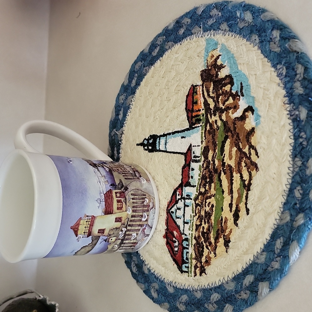 Lighthouse Mug and Earth Rugs 100% Natural Jute Trivet